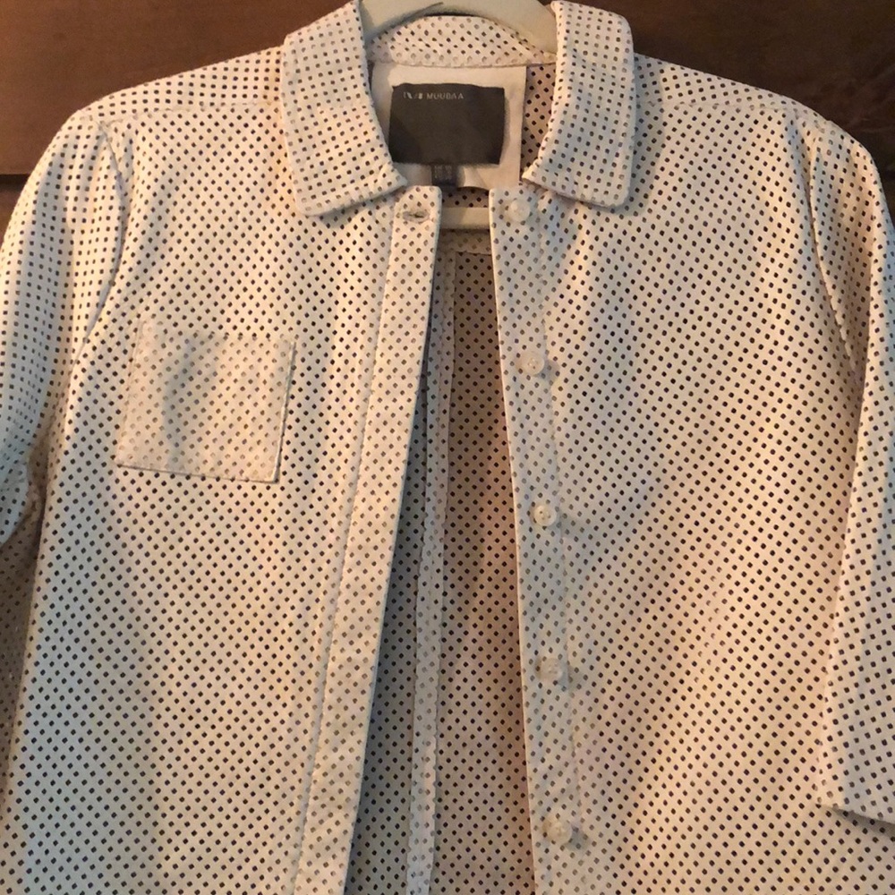 Muubaa Cropped Genuine Leather Laser Cut Shirt